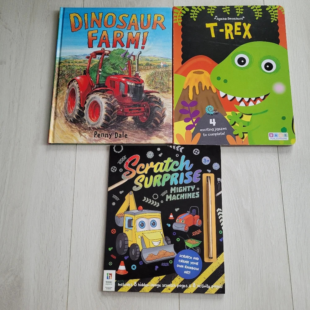 Dinosaur and Tractor  Kids Children Activity Reading Books - Puzzle Scratch
